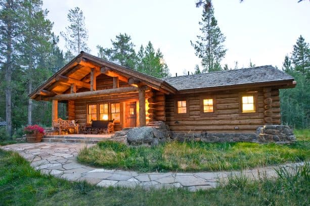 slate log cabin roof in gable style