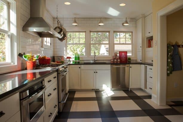 vct floor tile from mannington in several neutral shades to complete the white cabinets