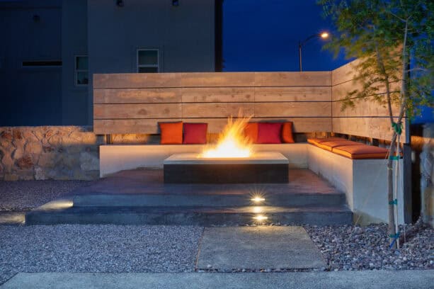 cedar planks patio wall used as a part of a seating area