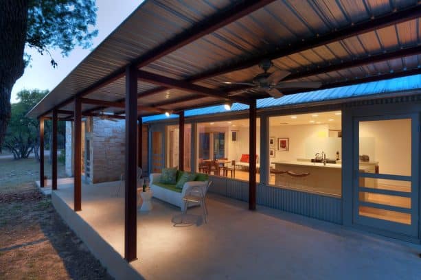 slightly pitched welded steel patio roof