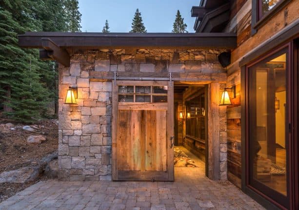 rustic style barn door with narrow window panels