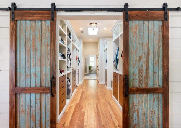 two-panel blue barn walk-in closet door