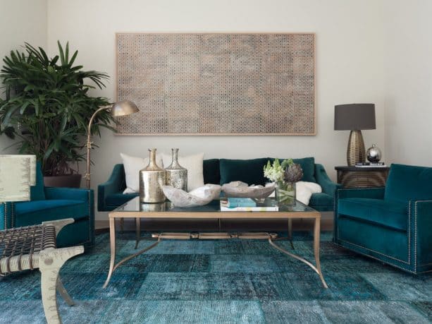 teal and taupe living room