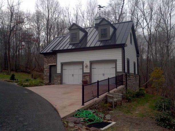 two-car garage apartment with hardie plank siding and standing seam metal roof