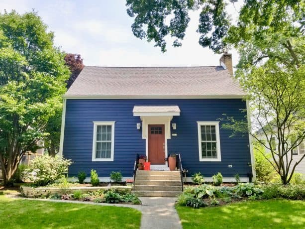 ranch house exterior with a bold blue color