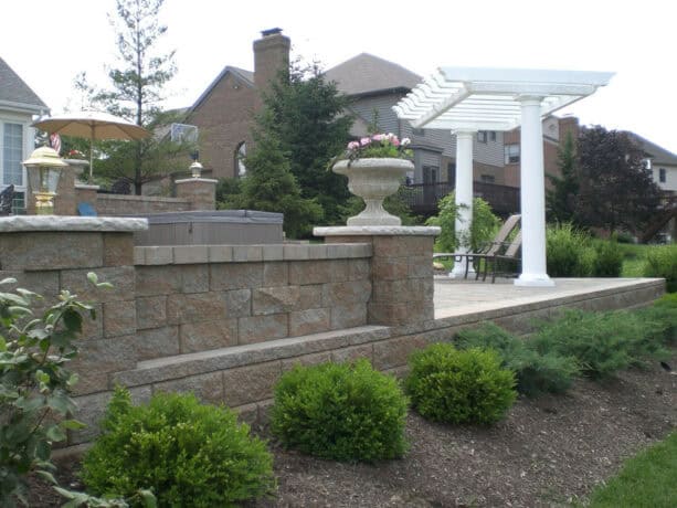 raised patio as a border with courtyard walls