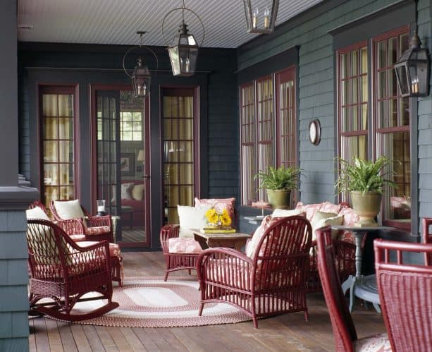 teal and red traditional porch