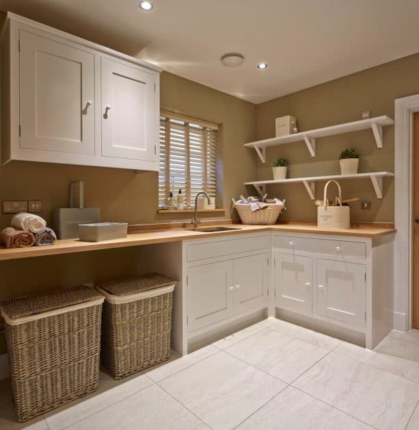 white and sandcastle tan laundry room