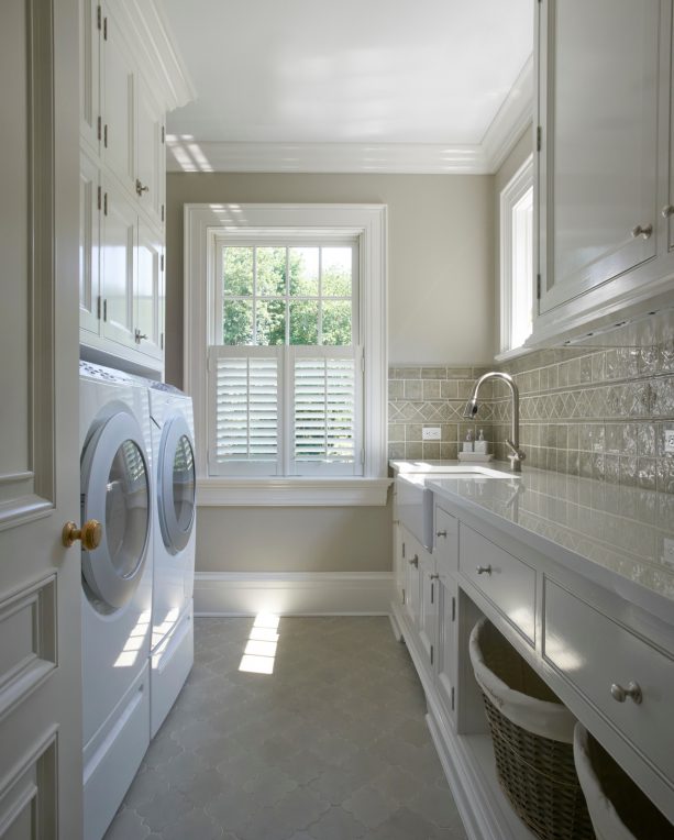 white and light gray laundry room