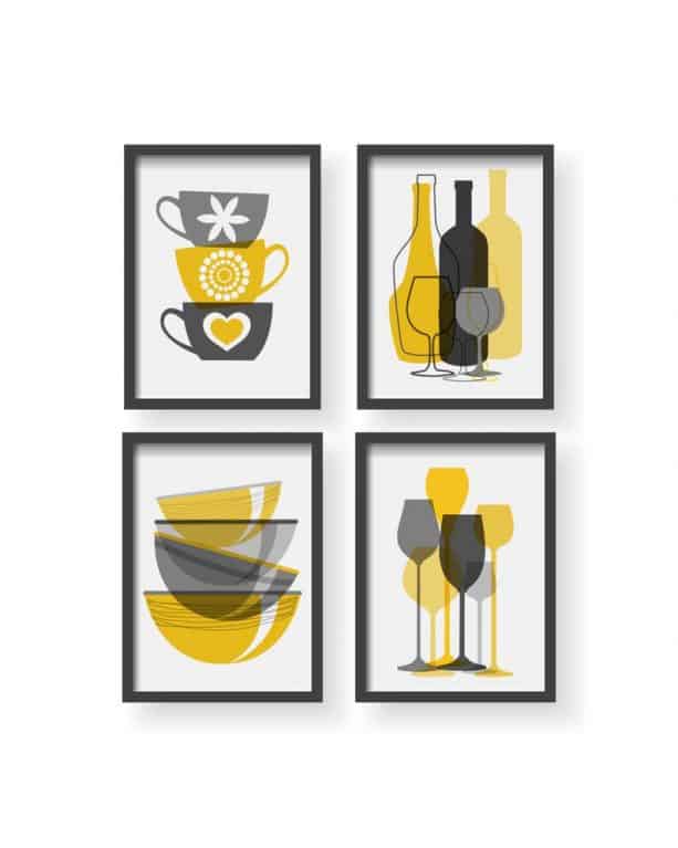 Black Pelican yellow and grey kitchen posters