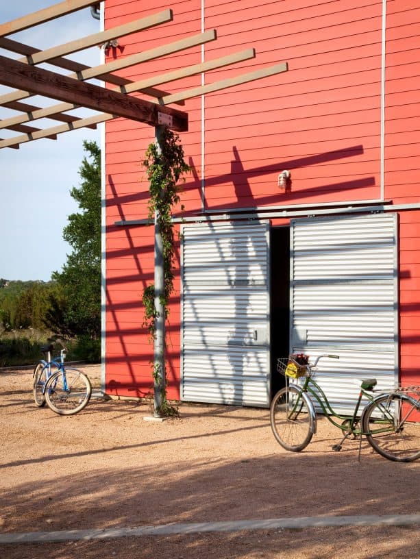 aluminum sliding barn doors that pop on a red siding