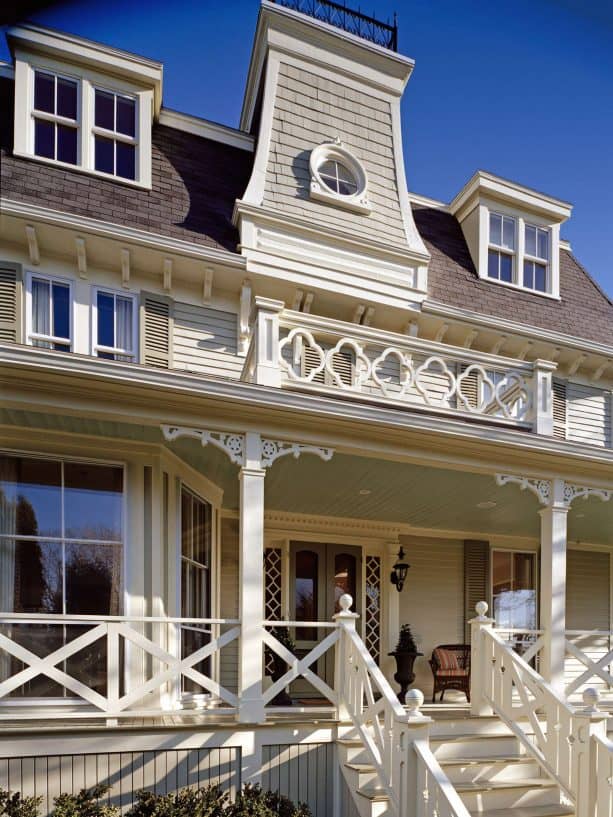 Victorian porch with criss cross railing