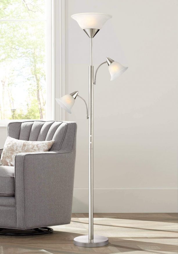 chrome tree floor lamp in a living room