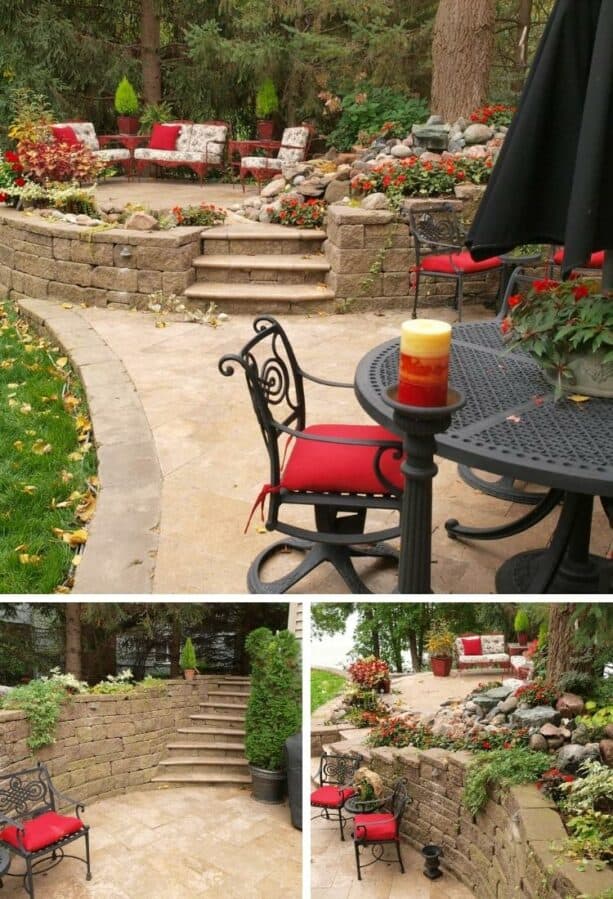 concrete block raised patio ideas in a circular shape