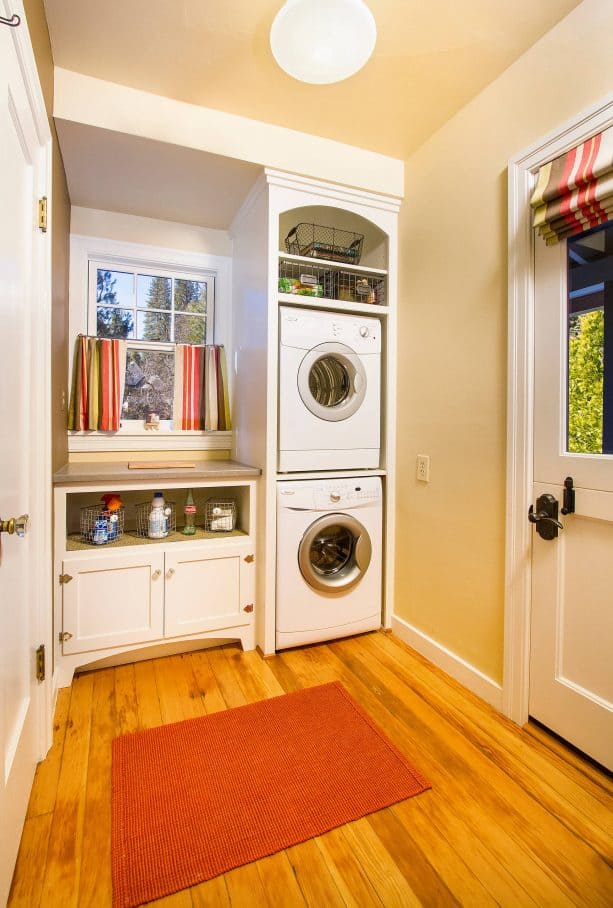 white and yellow laundry room