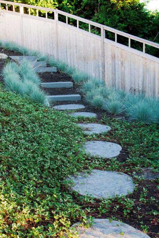 inspiration for a stylish slope landscape with bluestone steps