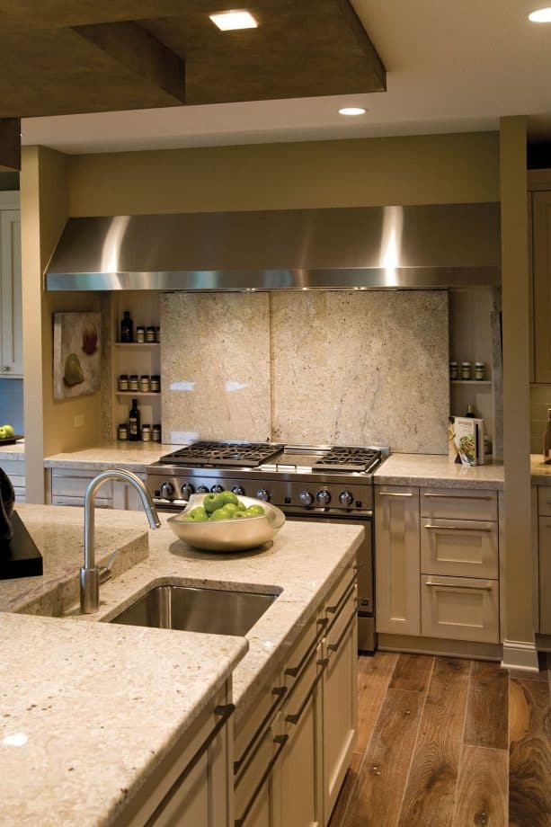 double sliding kitchen cabinet doors as a backsplash