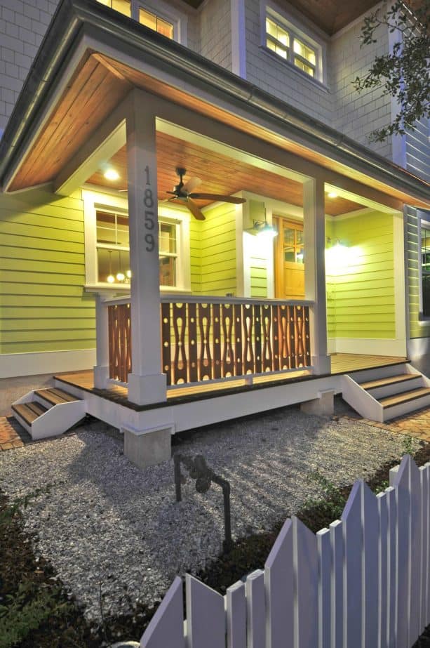 farmhouse front porch with sawn baluster railing