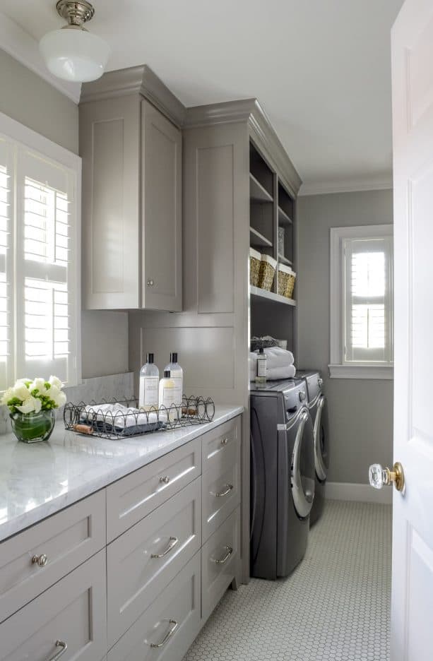 all-grey laundry room