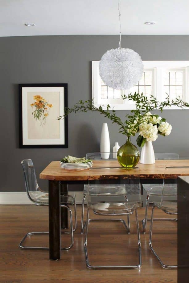 contemporary dining room with benjamin moore chelsea gray HC-168 wall paint