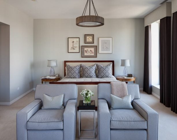 traditional bedroom with benjamin moore gray owl OC-52 wall paint color