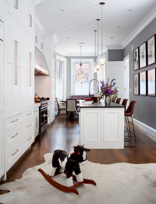 transitional kitchen with benjamin moore storm AF-700 wall paint color