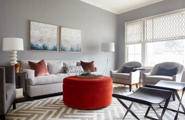 transitional living room with benjamin moore storm AF-700 wall paint color