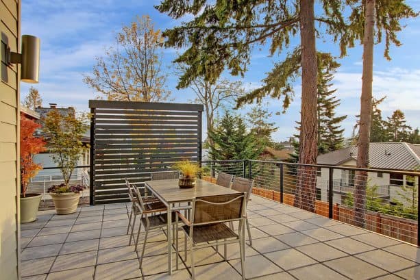 grey tall horizontal privacy screen in a second-story deck