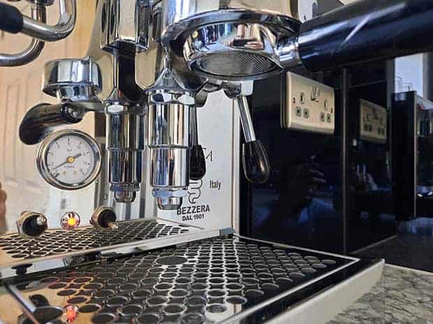 E61 group head on a Bezzera Unica espresso machine