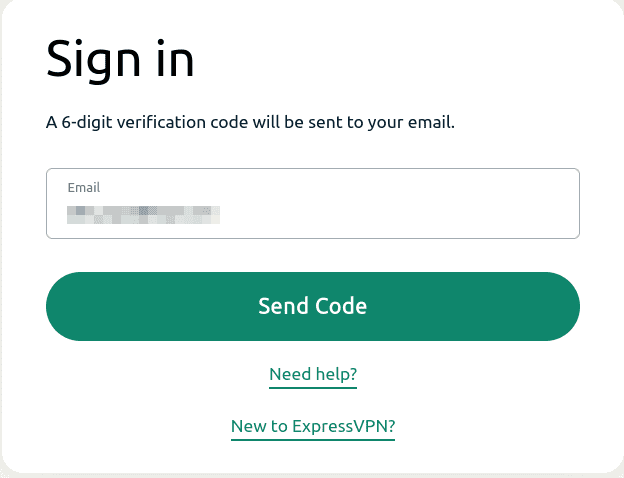 ExpressVPN account login screen.