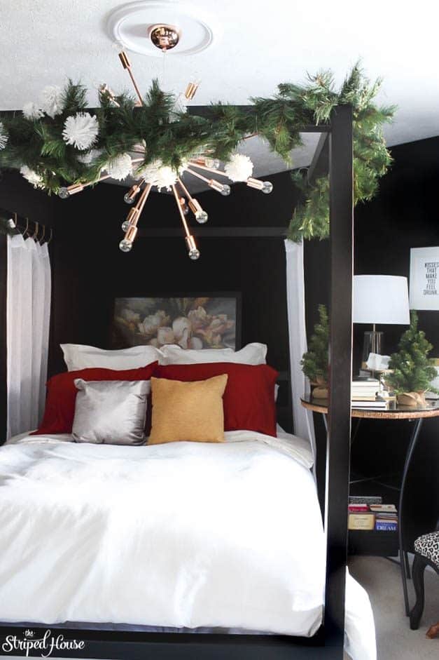 modern traditional eclectic, black and white bedroom, christmas home tour