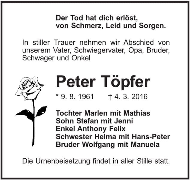 Traueranzeige Peter Töpfer