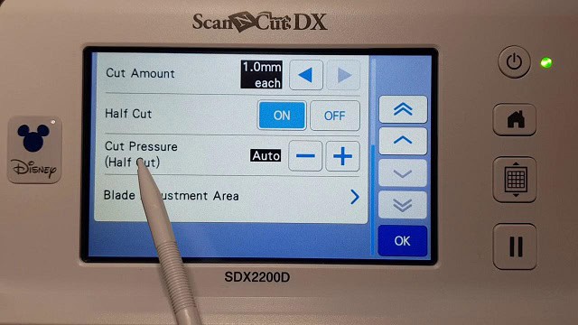 Pic of the Half Cut Pressure setting on the Scan N Cut DX