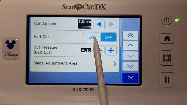 This is how you set your Half Cut setting on or off in this screen