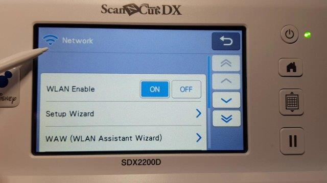 Wifi activated in the top right hand corner of the DX Scan N Cut screen