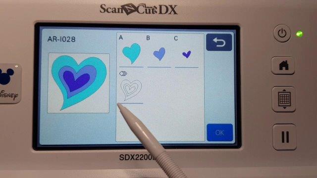 Screenshot of the multiple layers of the heart design. A, B, C and all the layers. This is a Disney 2200D inbuilt design