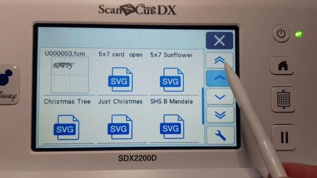 Designs displayed on the Scan N Cut screen of the contents of the USB drive ready to add.