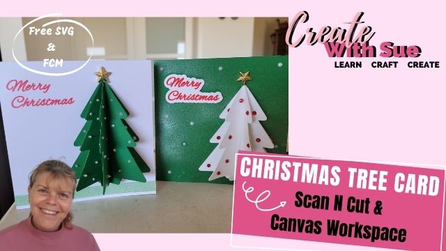 Main pic for the Christmas tree pop-out card to make tutorial with free sVG and FCM file