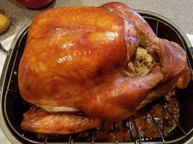 Cooked turkey stuffed for Christmas dinner