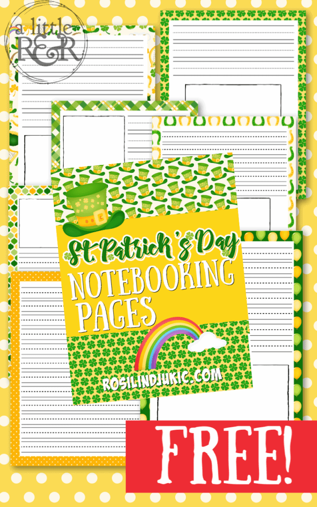 Get these free St. Patrick's Day Notebooking pages and make writing and art notebooking so much fun this season! #alittlerandr #stpatricksday #notebooking #homeschooling