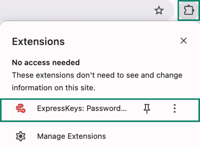 Google Chrome Extensions tab, showing the ExpressKeys extension.