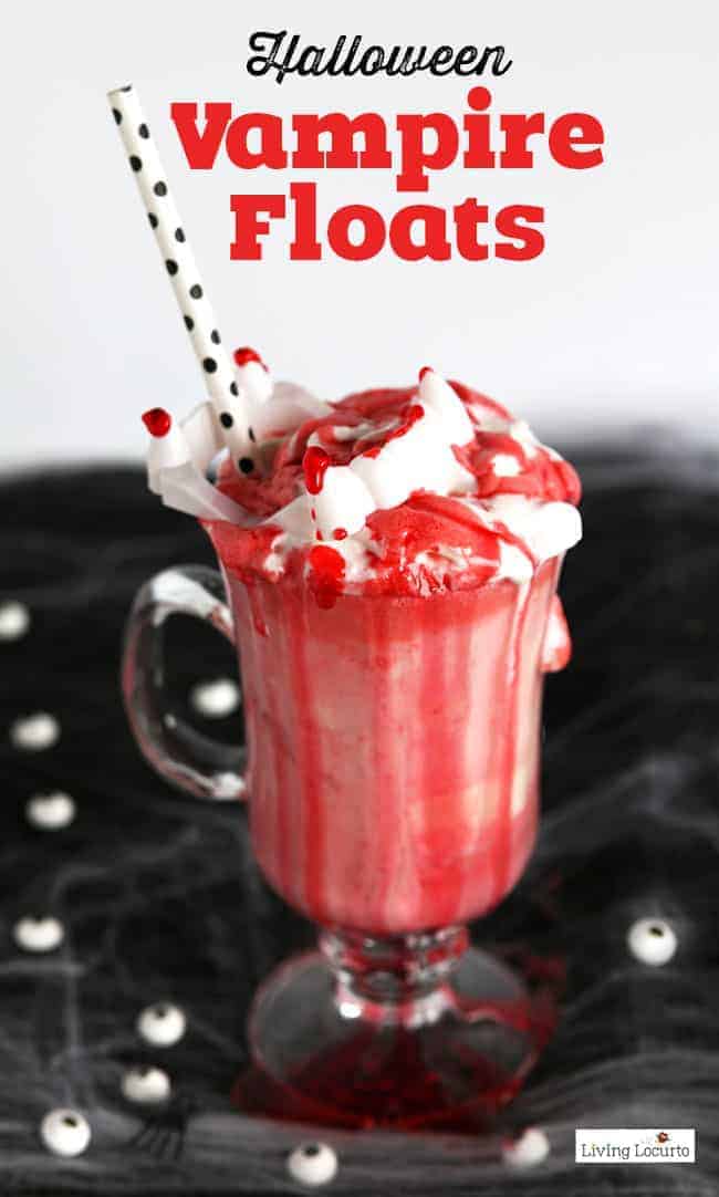 Make easy Vampire Ice Cream Floats for a creepy and cute Halloween party recipe. Perfect dessert  for both kids and adults!