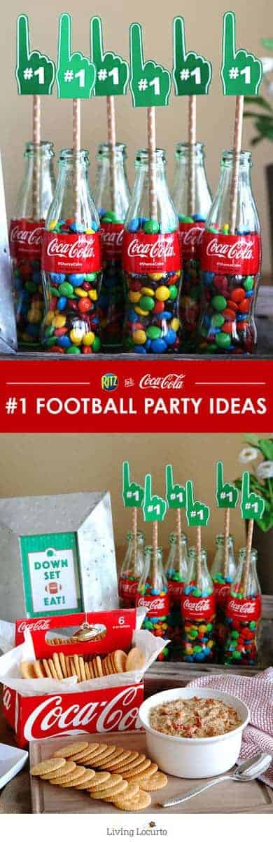 Free Football printables. These simple football party ideas and cute free football printables are a perfect way to decorate your home for game day. Decorate your home with classic Coke glass bottles and a football printable. DIY Football Party Ideas by LivingLocurto.com