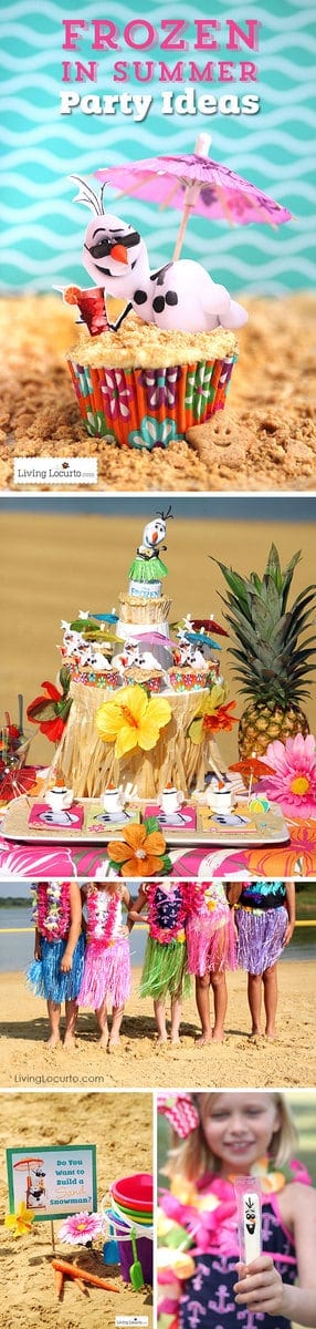 Fun ideas for a Disney's Frozen Summer Birthday Party. Cute food ideas, Olaf cupcakes, printables, party favors and games for a kids birthday, luau, beach or pool party. See more at LivingLocurto.com