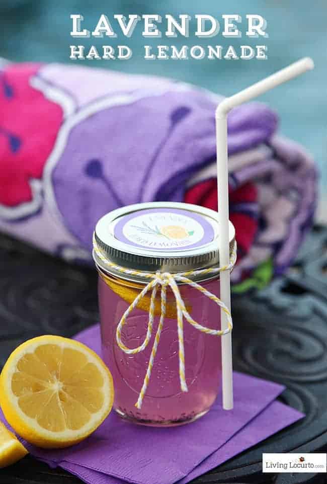 Lavender Hard Lemonade and free printable labels. A cute drink to make by the jar for a party. Smelling the lavender as you sip is refreshing and relaxing.