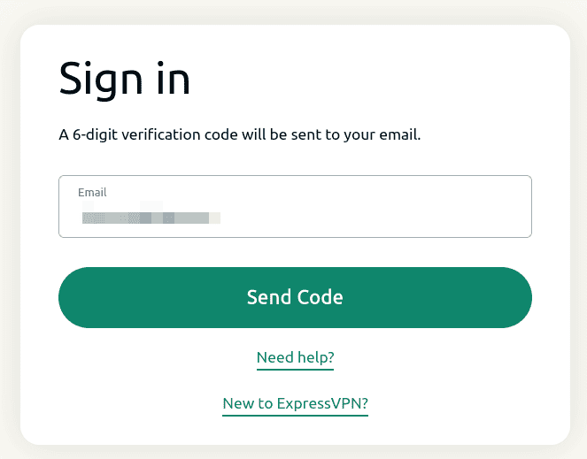 ExpressVPN+ sign-in page showing the "Send Code" option.