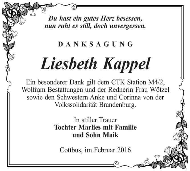 Danksagung Liesbeth Kappel