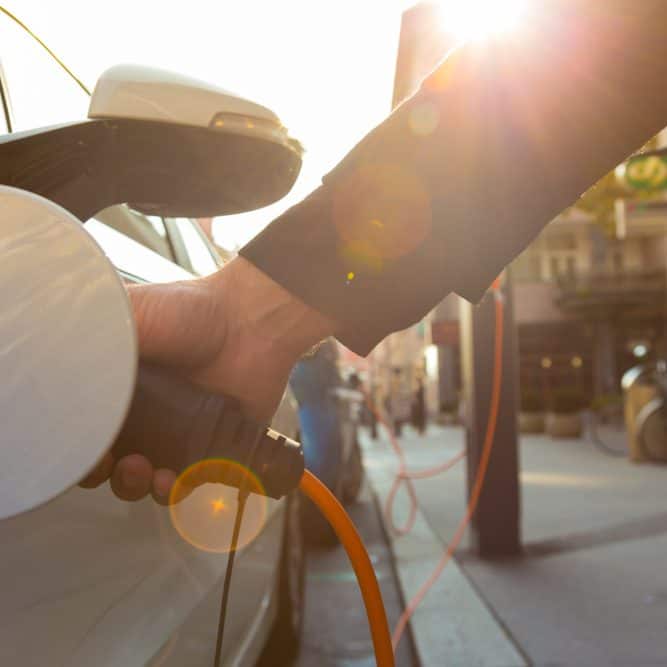 Electric Car in Charging Station.