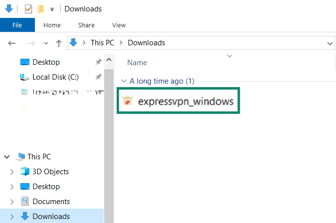 Downloaded ExpressVPN Windows installer in Downloads folder