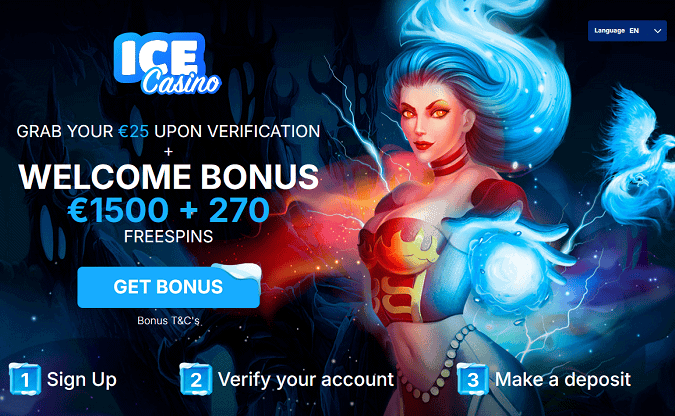 ICE Casino 270 free spins and 1500 EUR welcome bonus 